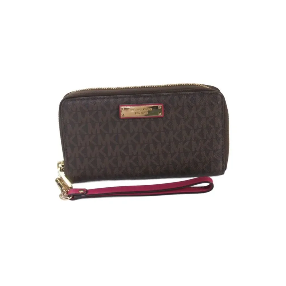 Michael Kors Womens Leather Monogram Card Wallet Brown 7in.